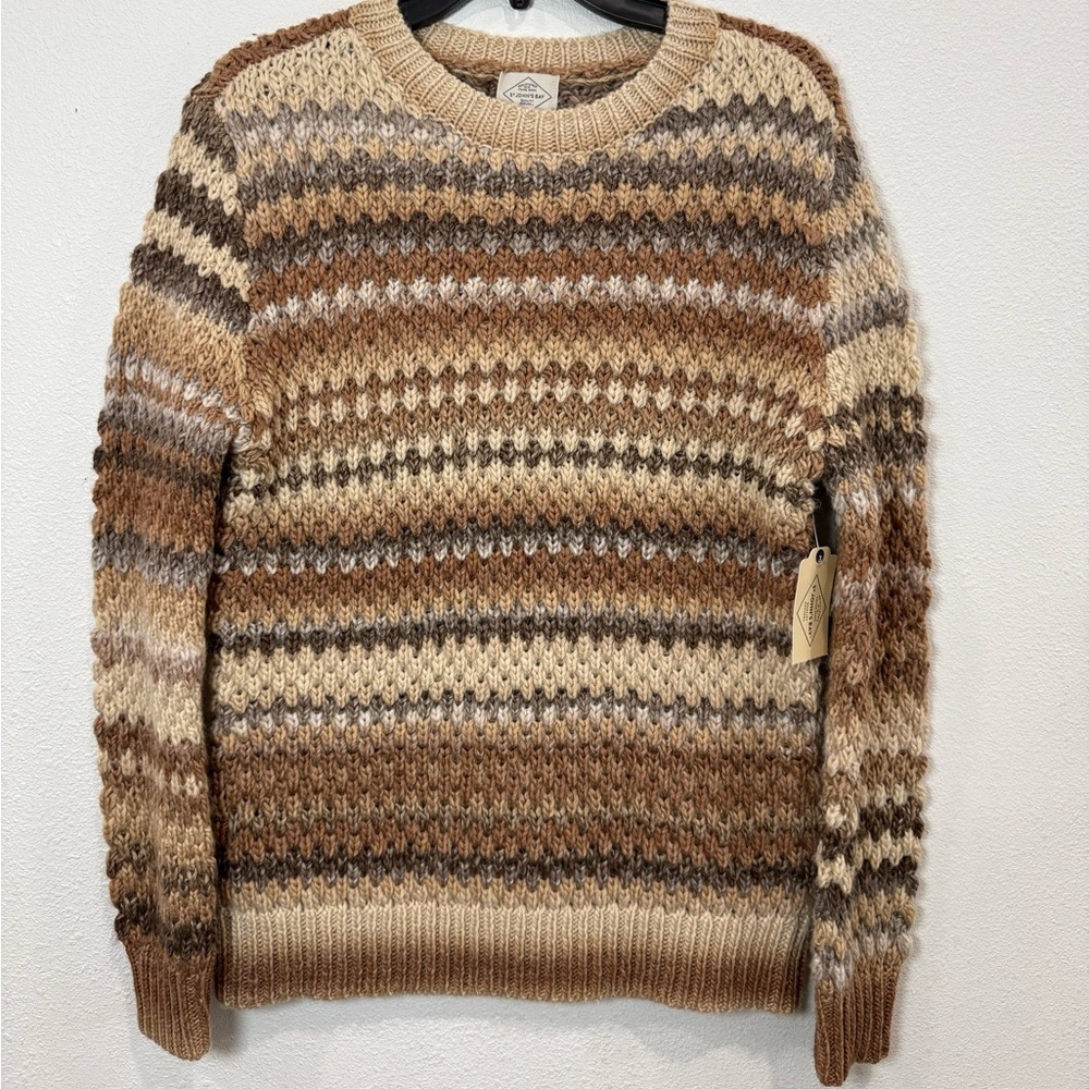 Chunky Knit Fair Isle Sweater Earth Tone Striped Boho Western Pullover NWT - Picture 2 of 8